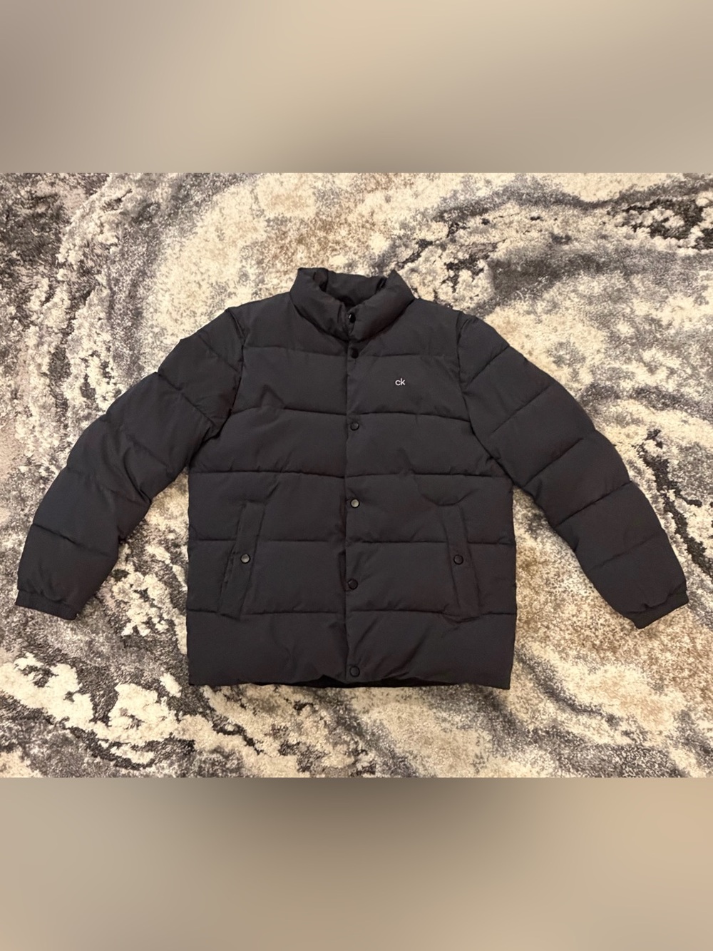 Never Worn Calvin Klein Men's Black Puffer Jacket with Snap Closure Medium